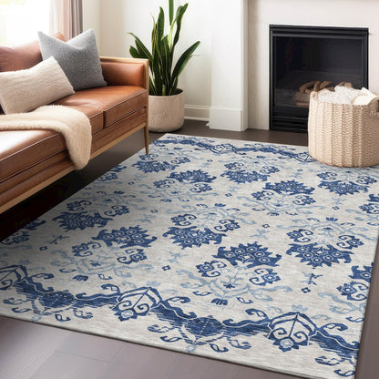 Premium Machine Washable Mayfield AMF759 Navy 3' x 5' Rug