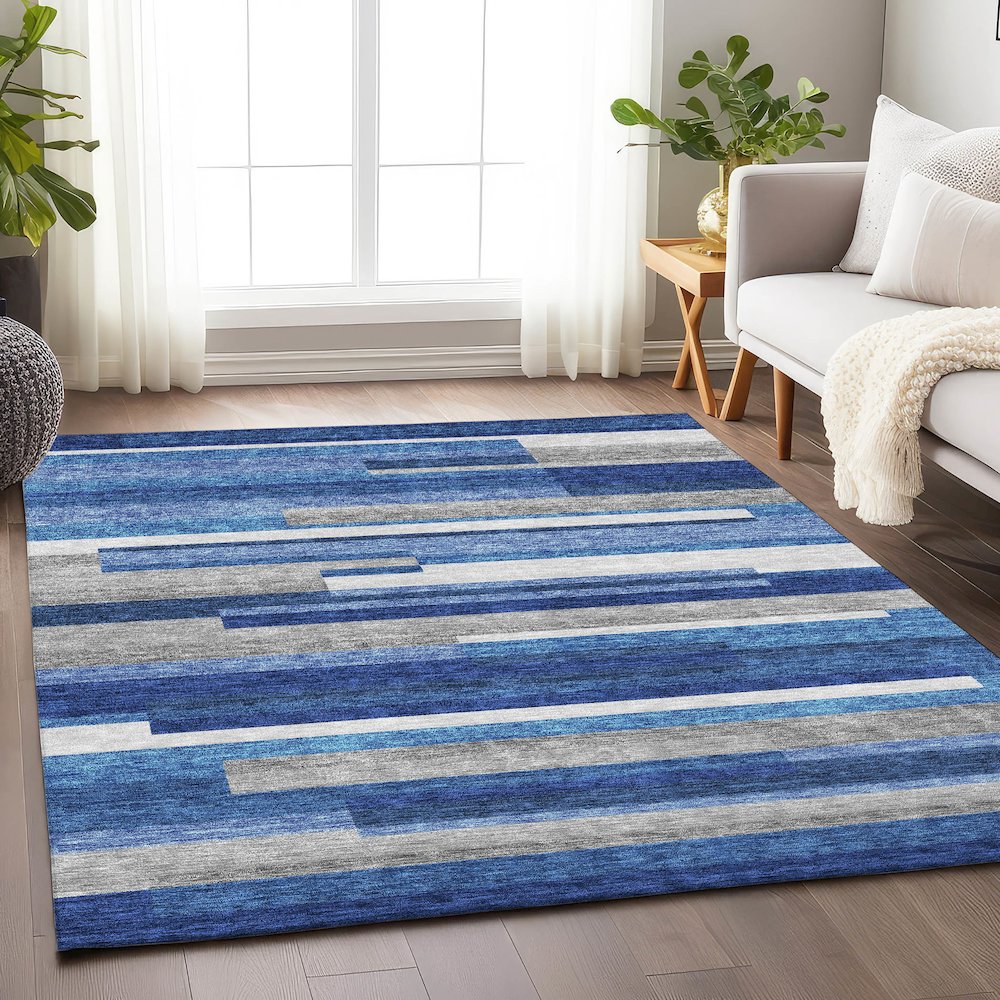 Premium Machine Washable Mayfield AMF766 Blue 3' x 5' Rug