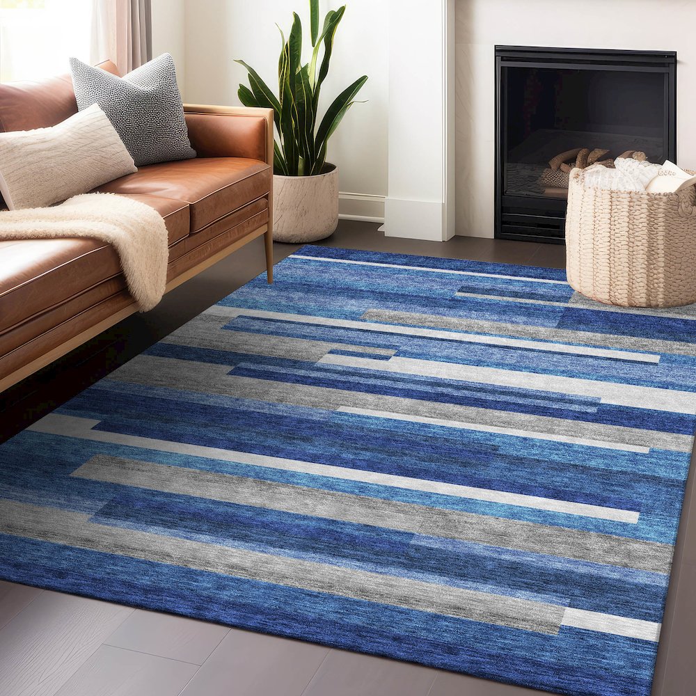 Premium Machine Washable Mayfield AMF766 Blue 3' x 5' Rug