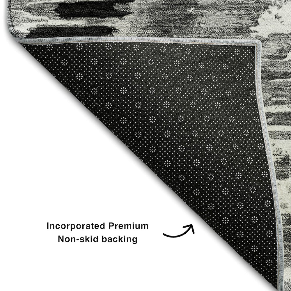 Premium Machine Washable Mayfield AMF767 Black 2'3" x 7'6" Runner Rug