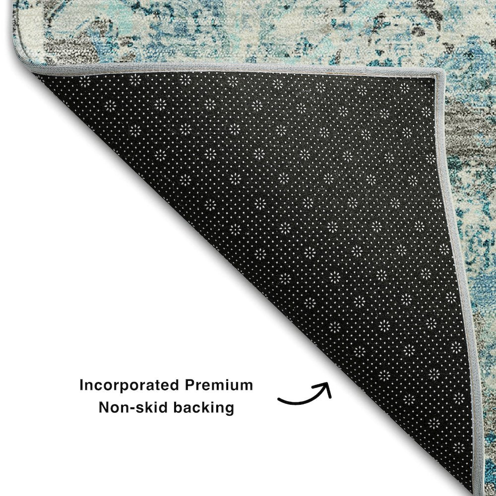 Premium Machine Washable Mayfield AMF768 Teal 2'3" x 7'6" Runner Rug