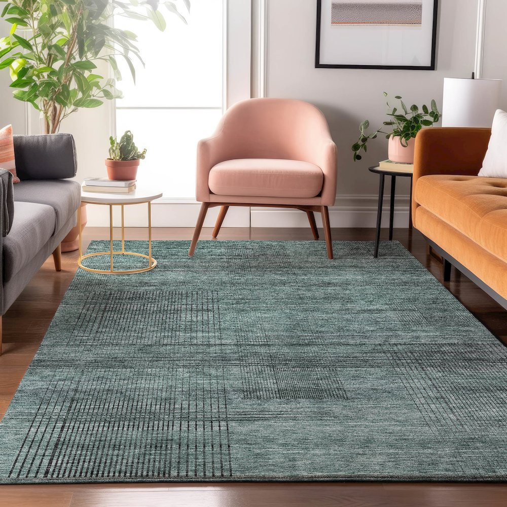 Premium Machine Washable Mayfield AMF820 Teal 3' x 5' Rug