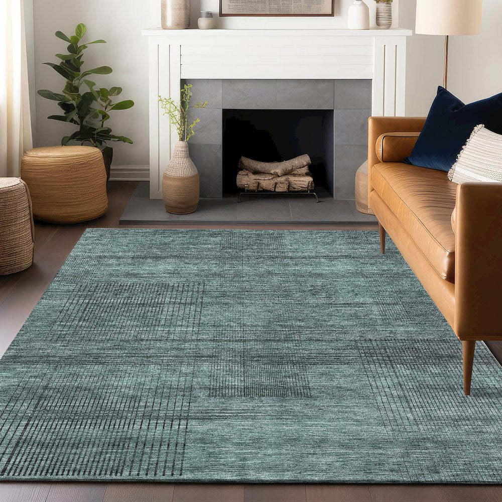 Premium Machine Washable Mayfield AMF820 Teal 3' x 5' Rug