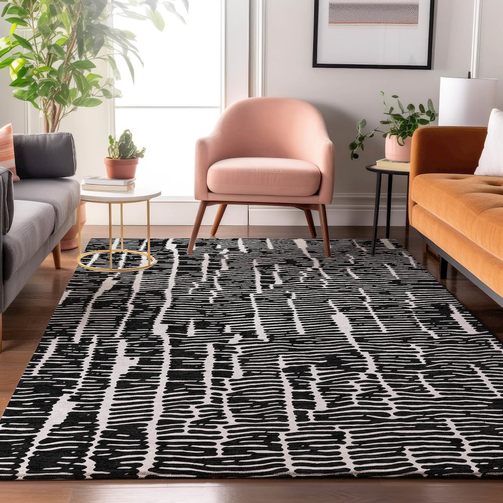 Premium Machine Washable Mayfield AMF830 Black 3' x 5' Rug