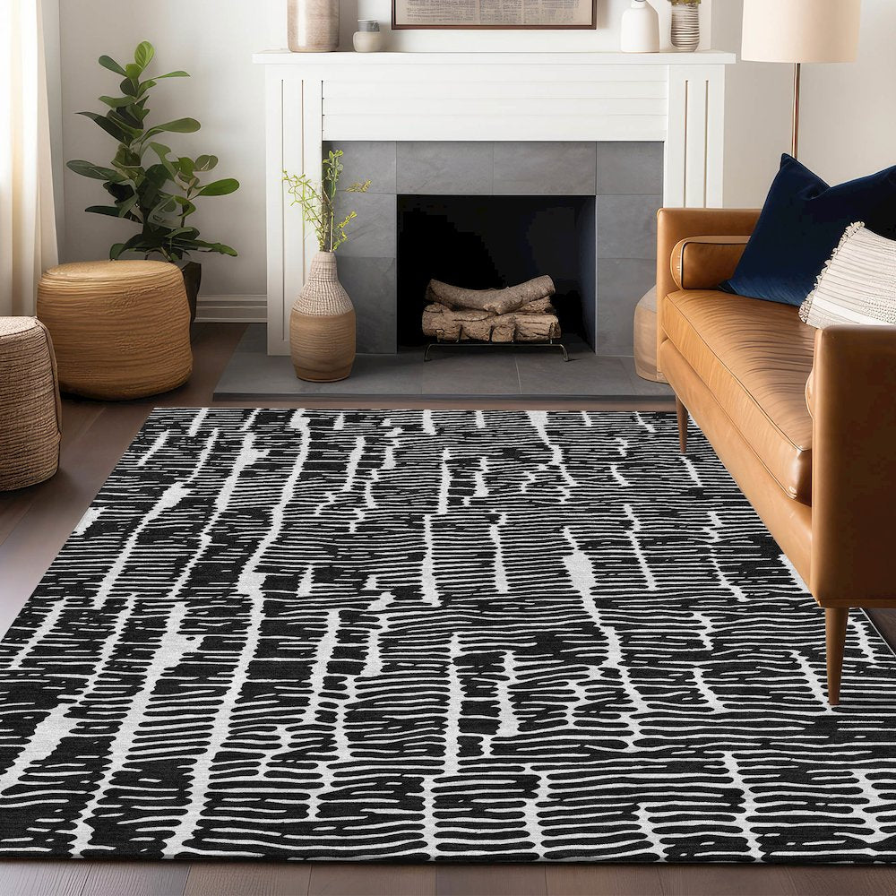 Premium Machine Washable Mayfield AMF830 Black 3' x 5' Rug