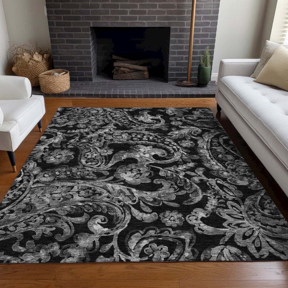 Premium Machine Washable Mayfield AMF835 Black 3' x 5' Rug