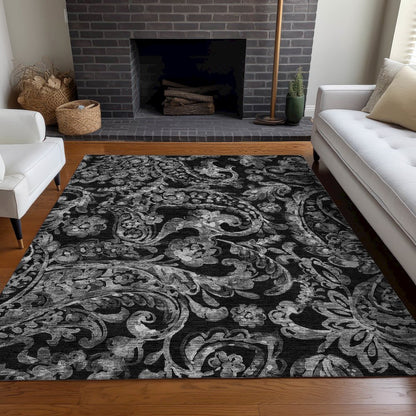 Premium Machine Washable Mayfield AMF835 Black 3' x 5' Rug