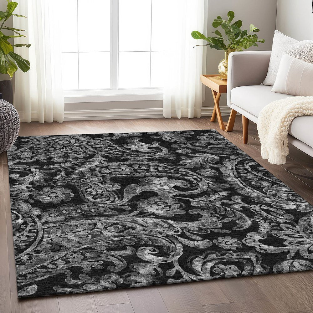 Premium Machine Washable Mayfield AMF835 Black 3' x 5' Rug