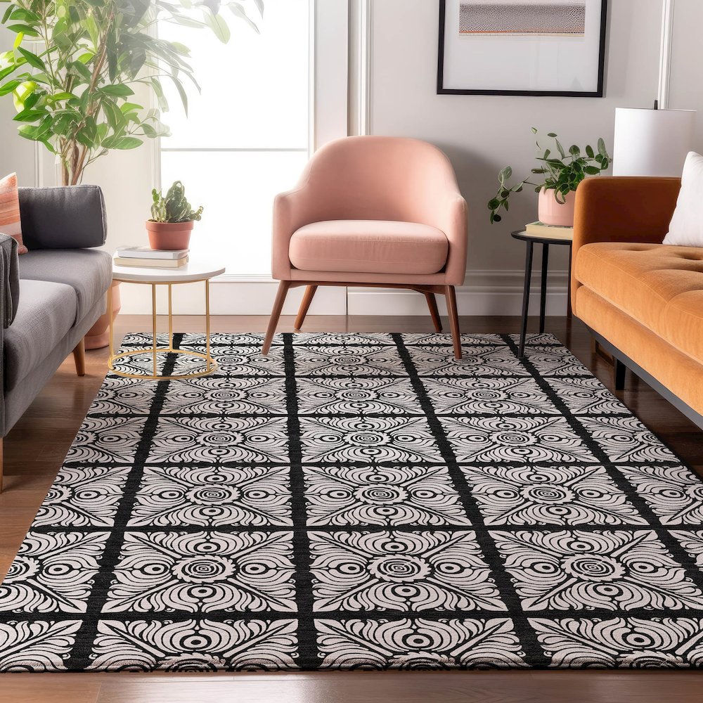 Premium Machine Washable Mayfield AMF854 Black 3' x 5' Rug