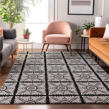 Premium Machine Washable Mayfield AMF854 Black 3' x 5' Rug