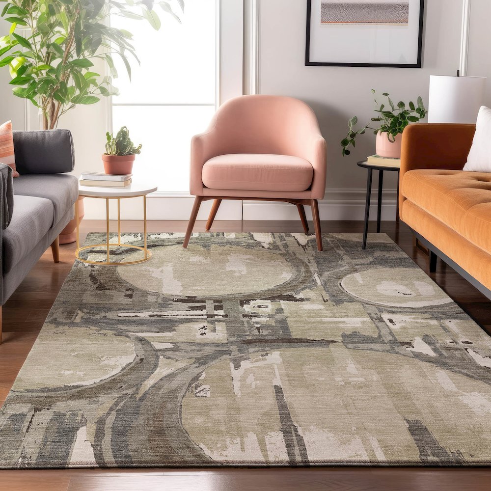 Premium Machine Washable Mayfield AMF855 Tan 3' x 5' Rug