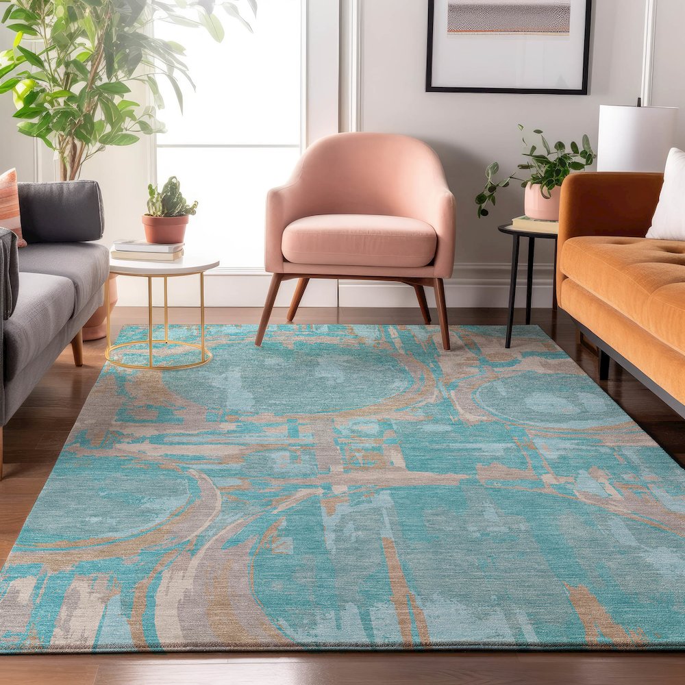 Premium Machine Washable Mayfield AMF855 Teal 3' x 5' Rug