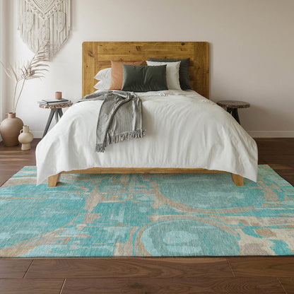 Premium Machine Washable Mayfield AMF855 Teal 3' x 5' Rug