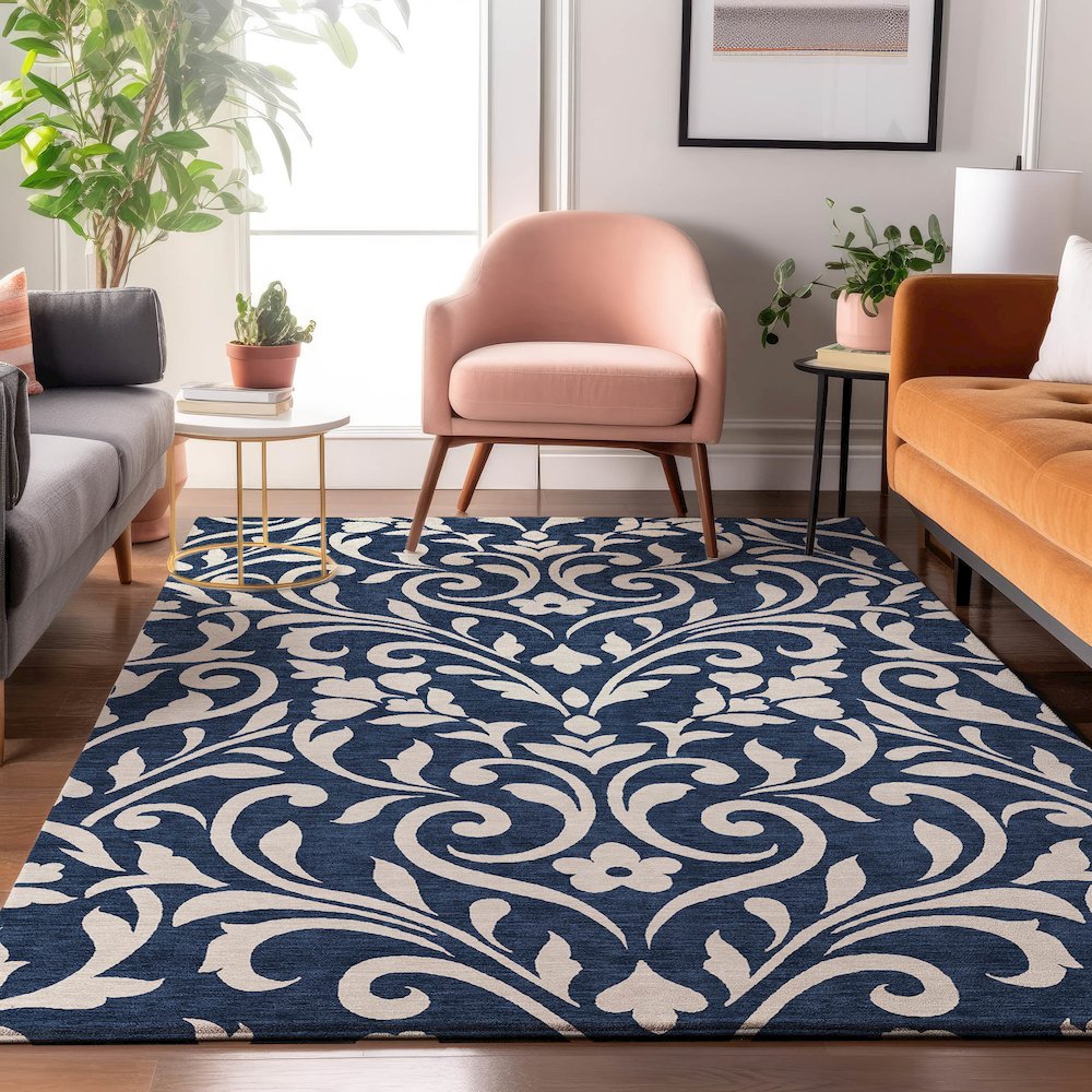 Premium Machine Washable Mayfield AMF875 Navy 3' x 5' Rug