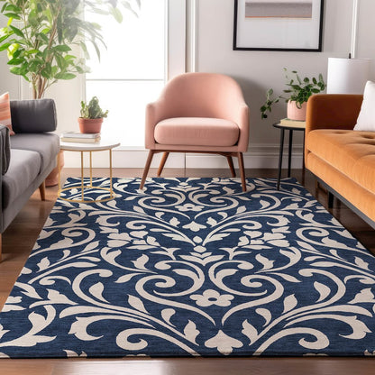 Premium Machine Washable Mayfield AMF875 Navy 3' x 5' Rug