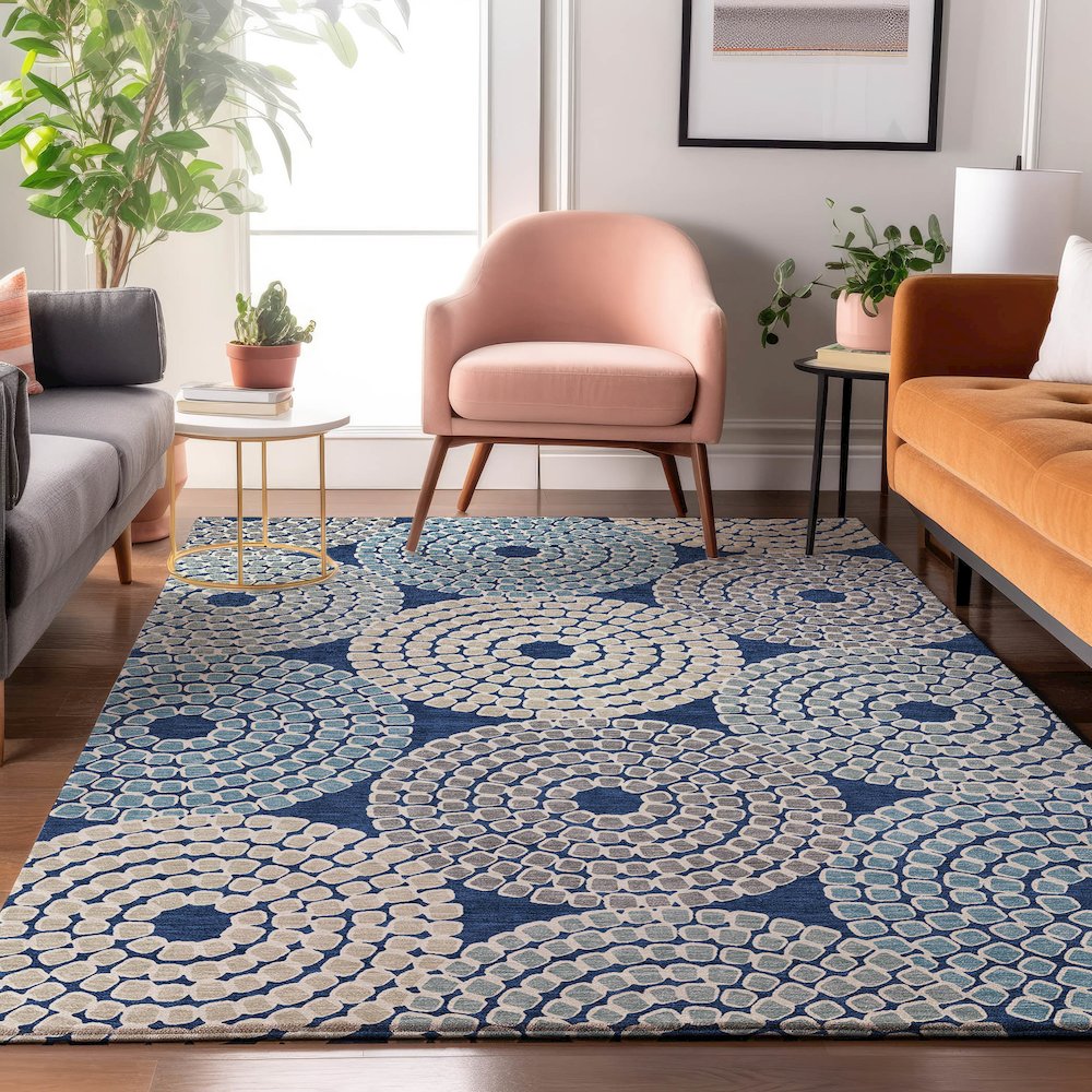 Premium Machine Washable Mayfield AMF882 Navy 3' x 5' Rug