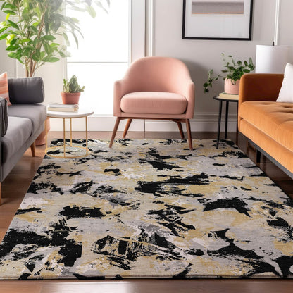 Premium Machine Washable Mayfield AMF885 Black 3' x 5' Rug