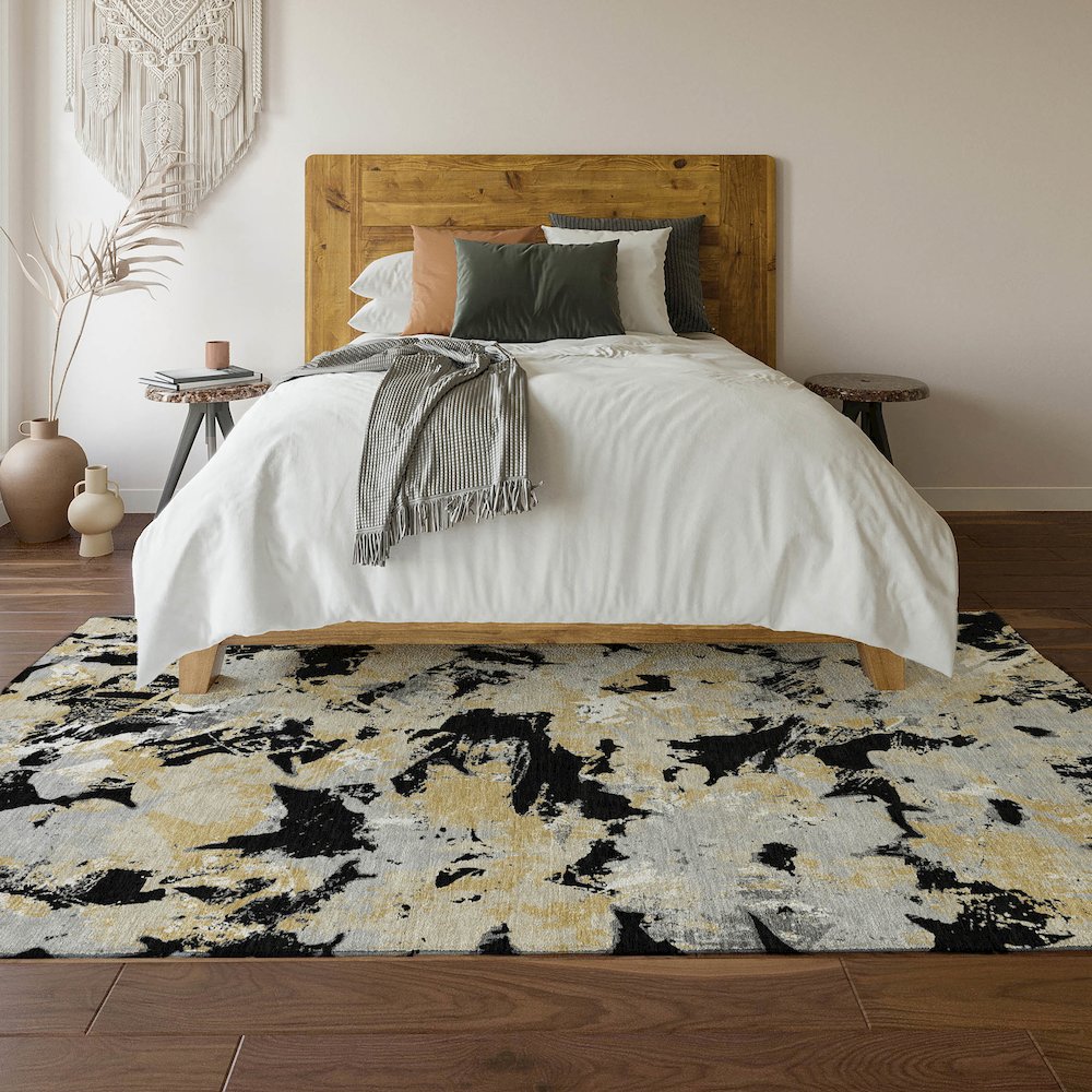Premium Machine Washable Mayfield AMF885 Black 3' x 5' Rug