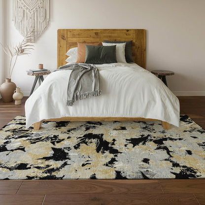 Premium Machine Washable Mayfield AMF885 Black 3' x 5' Rug