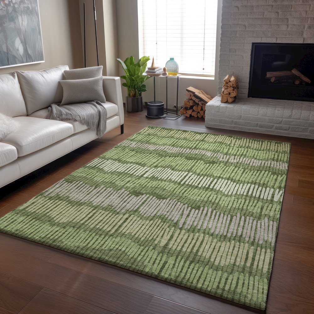 Premium Machine Washable Mayfield AMF889 Olive 3' x 5' Rug