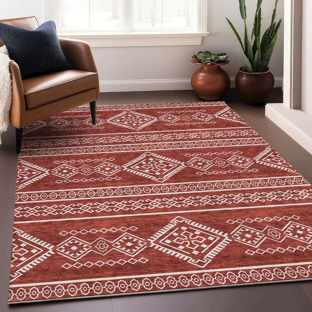 Premium Machine Washable Mayfield AMF901 Red 3' x 5' Rug