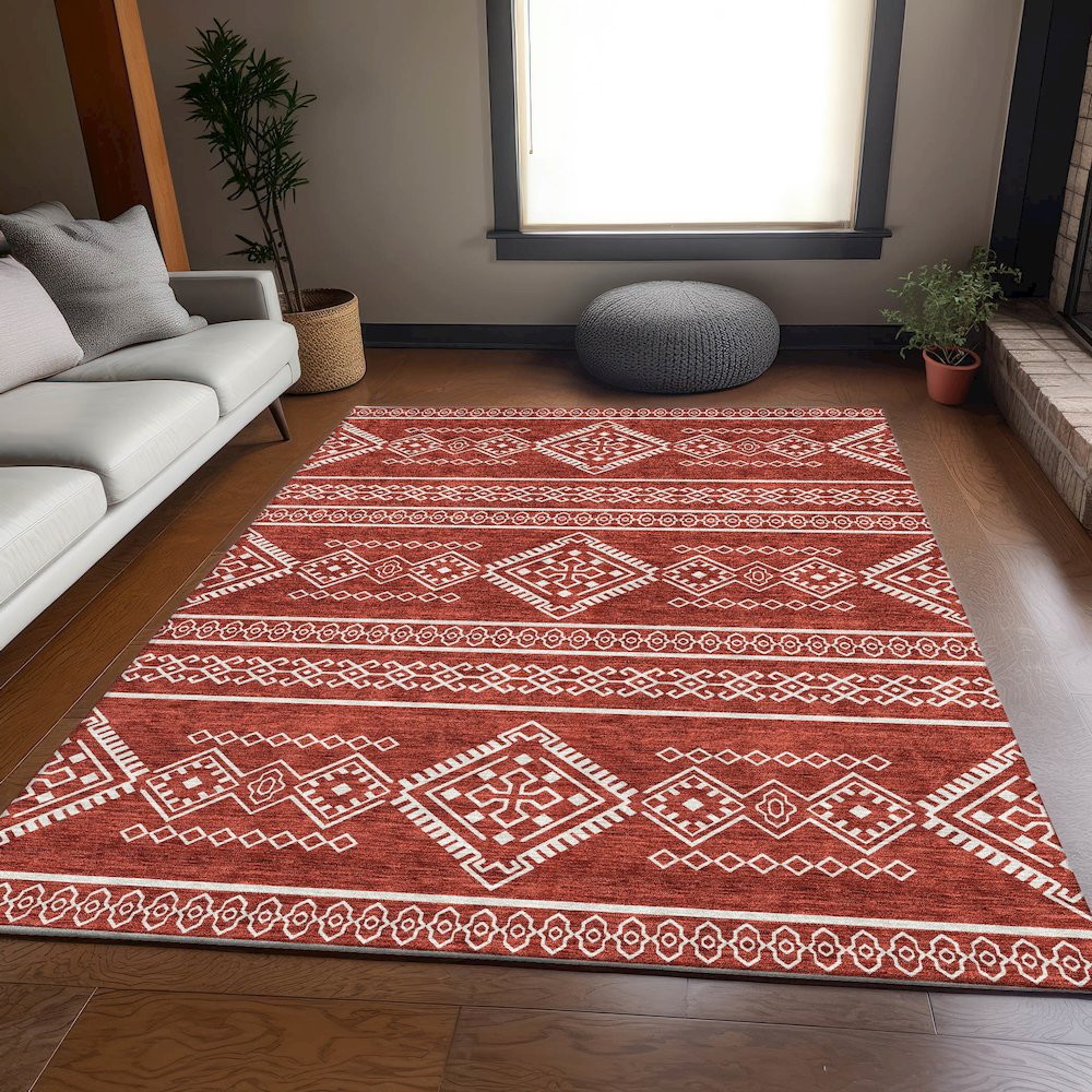 Premium Machine Washable Mayfield AMF901 Red 3' x 5' Rug