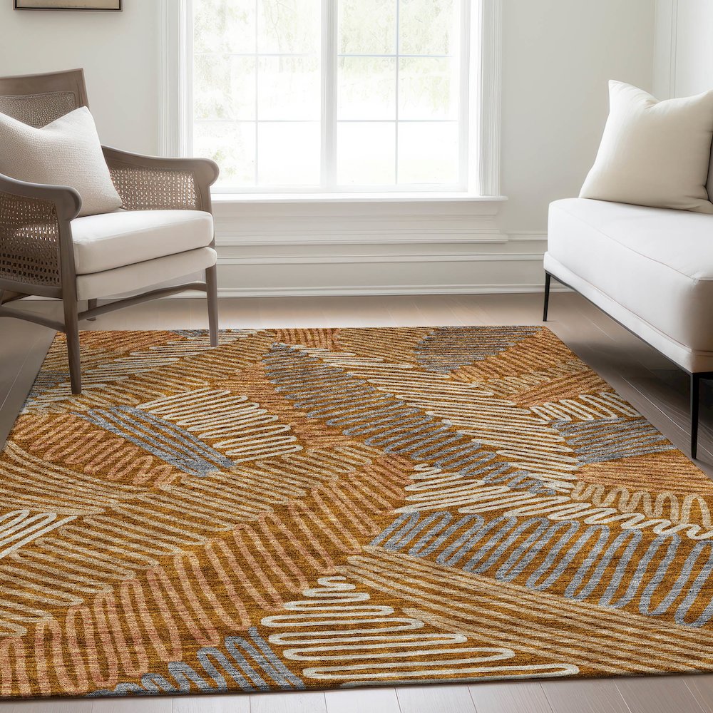 Premium Machine Washable Mayfield AMF904 Paprika 3' x 5' Rug