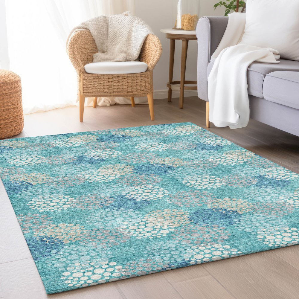 Premium Machine Washable Mayfield AMF908 Teal 3' x 5' Rug