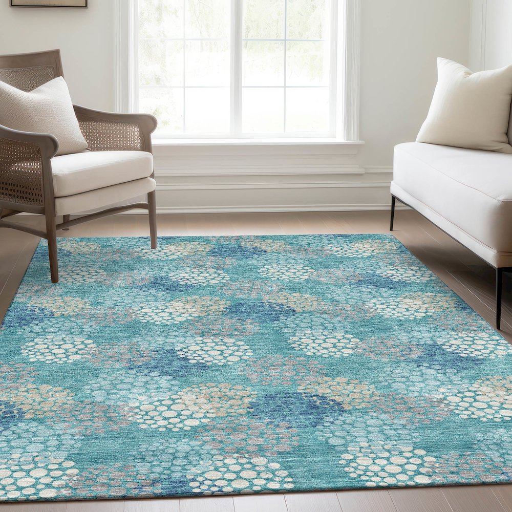 Premium Machine Washable Mayfield AMF908 Teal 3' x 5' Rug