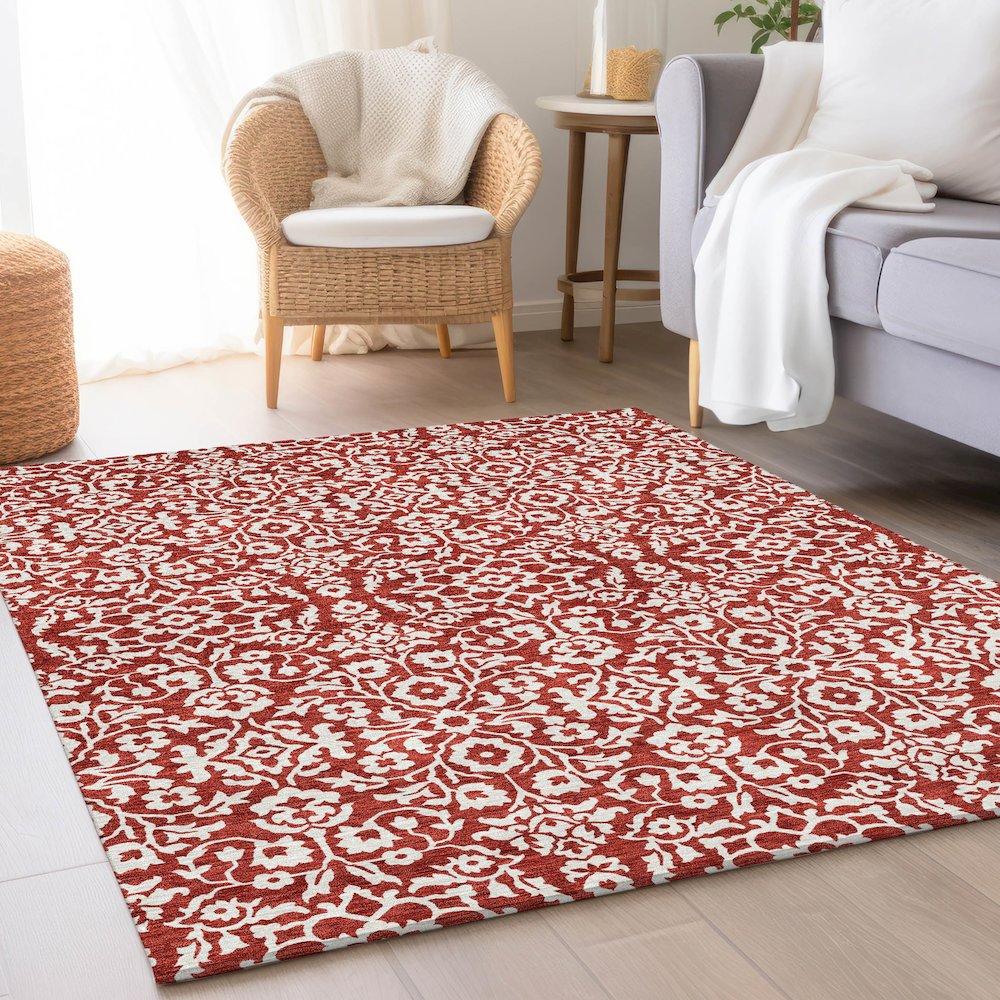 Premium Machine Washable Mayfield AMF920 Red 3' x 5' Rug