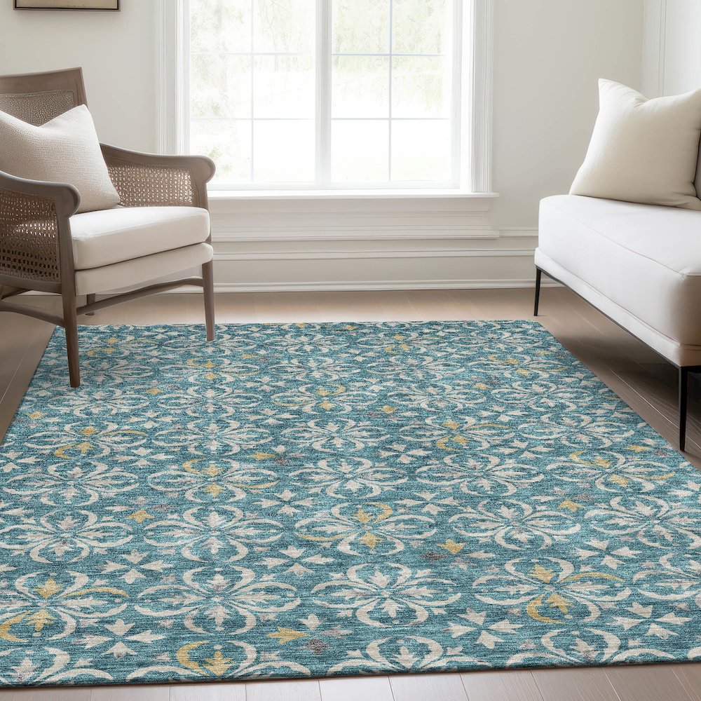 Premium Machine Washable Mayfield AMF930 Teal 3' x 5' Rug