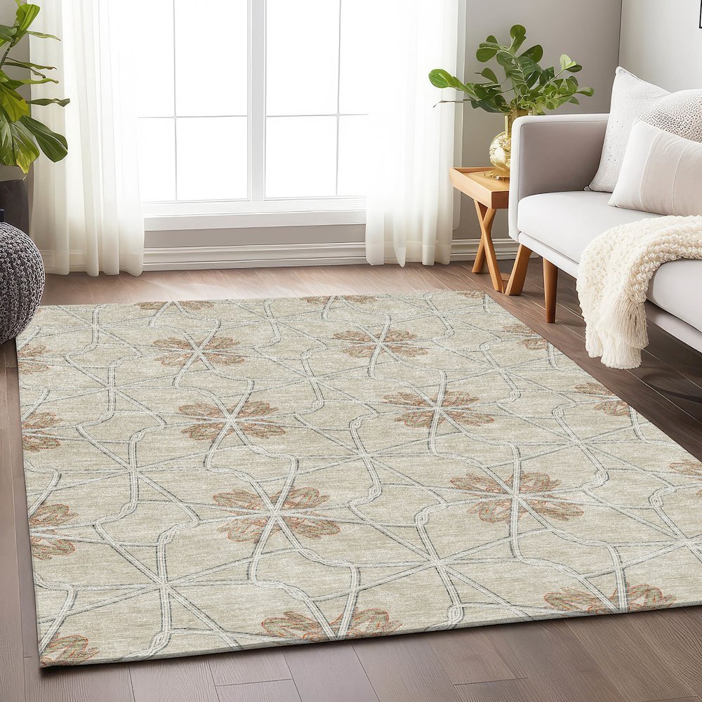 Premium Machine Washable Mayfield AMF958 Beige 3' x 5' Rug