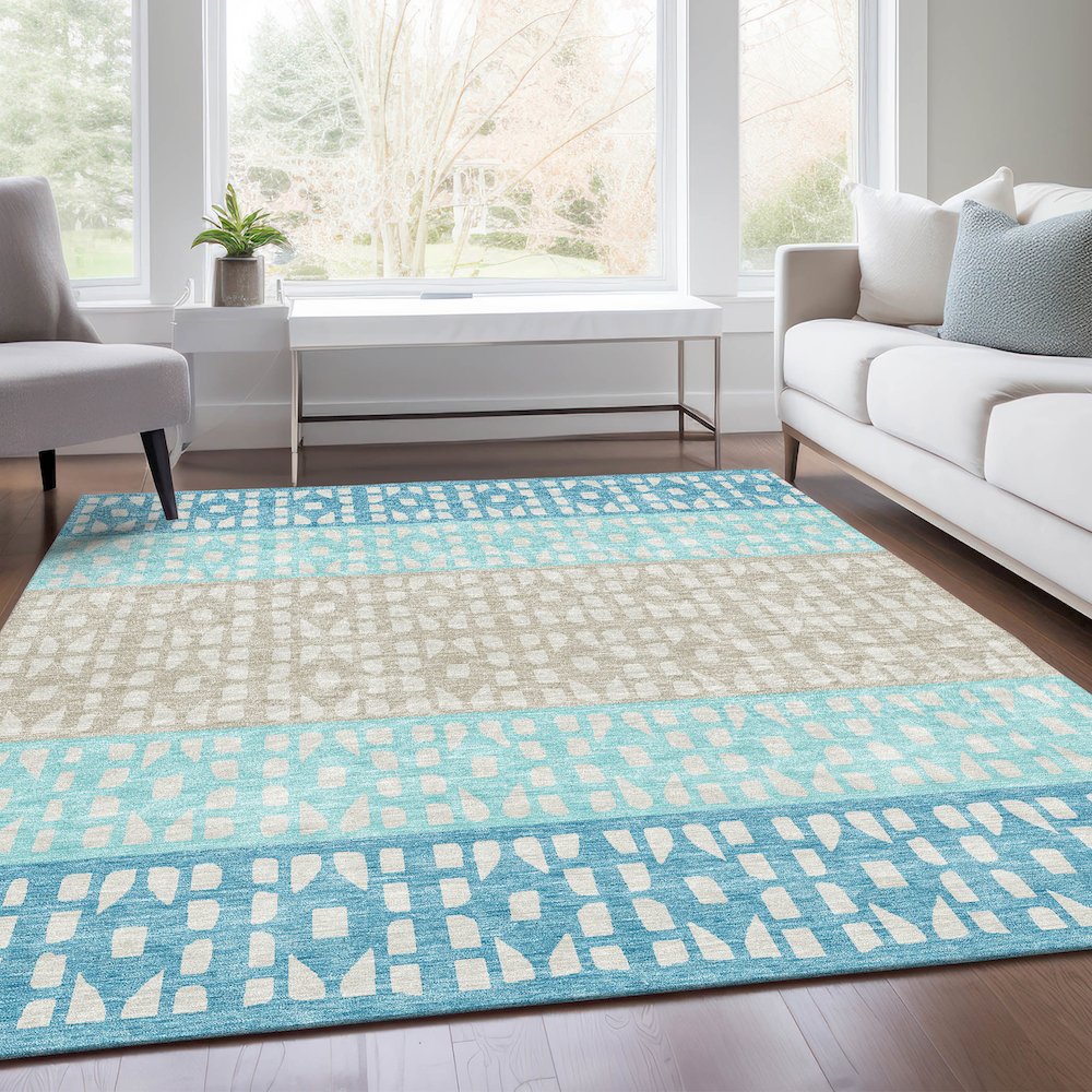 Premium Machine Washable Mayfield AMF964 Teal 3' x 5' Rug