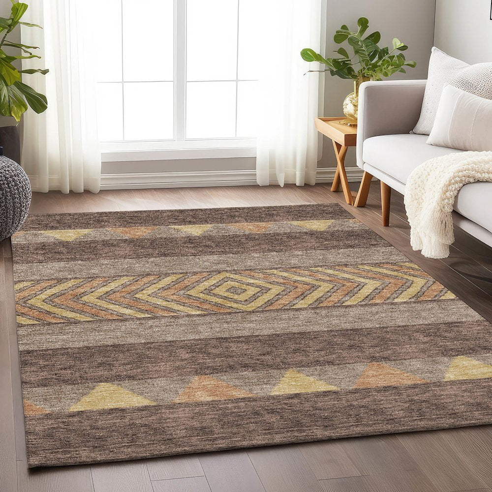 Premium Machine Washable Mayfield AMF965 Brown 3' x 5' Rug