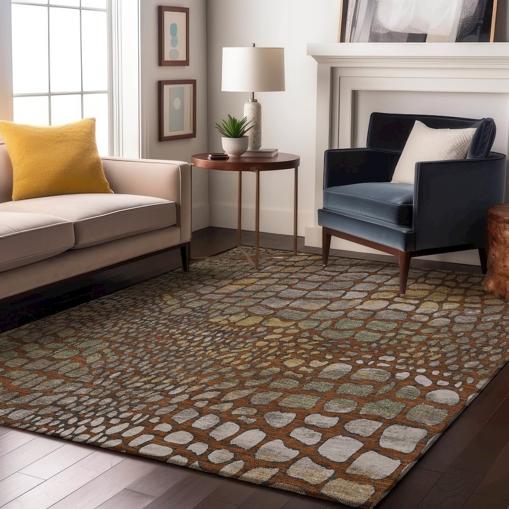 Premium Machine Washable Mayfield AMF988 Paprika 3' x 5' Rug