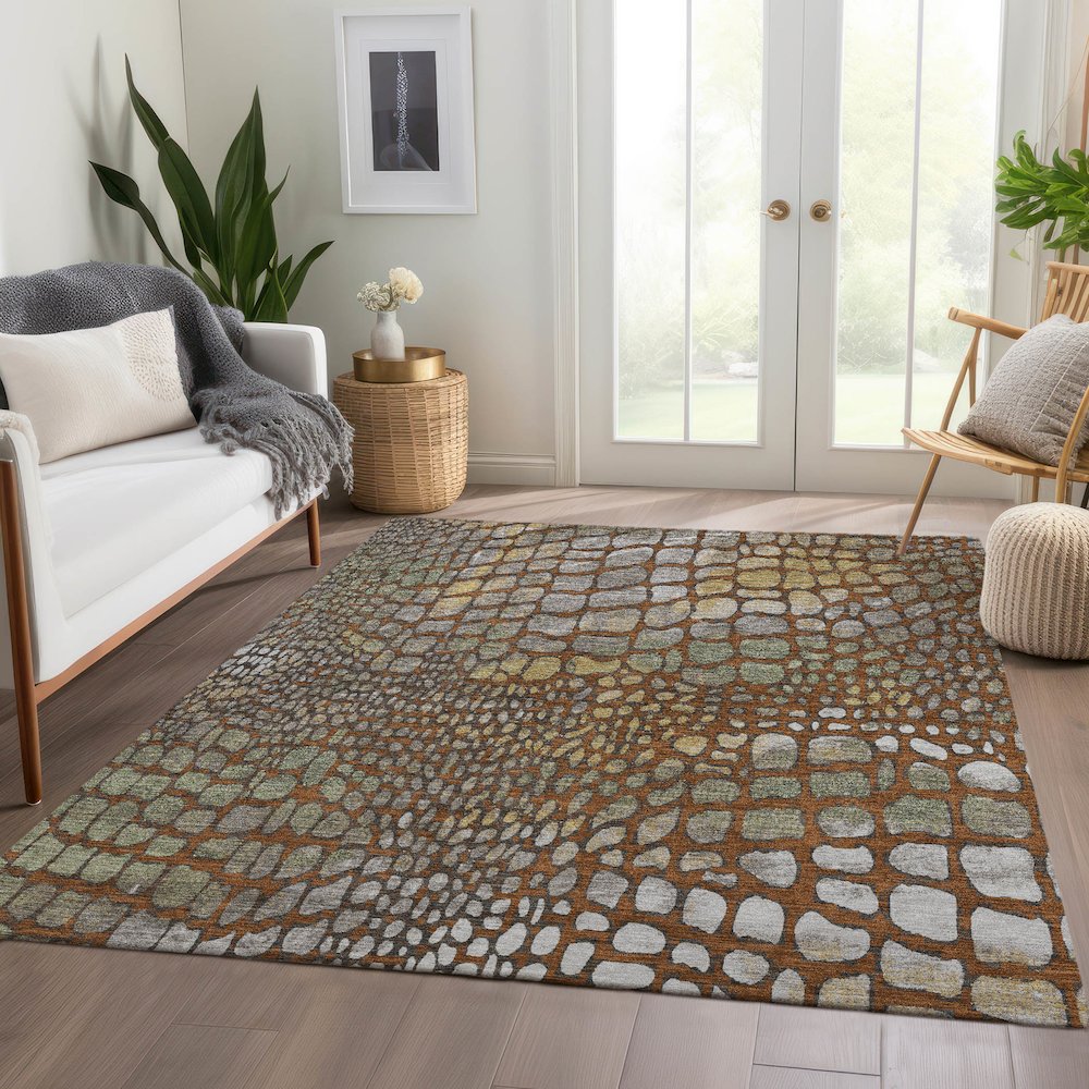 Premium Machine Washable Mayfield AMF988 Paprika 3' x 5' Rug
