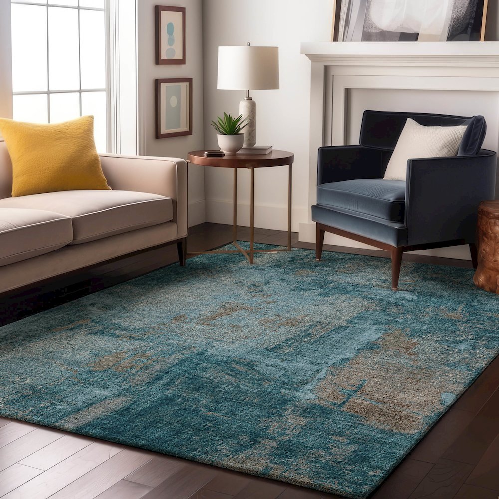Premium Machine Washable Mayfield AMF989 Teal 3' x 5' Rug
