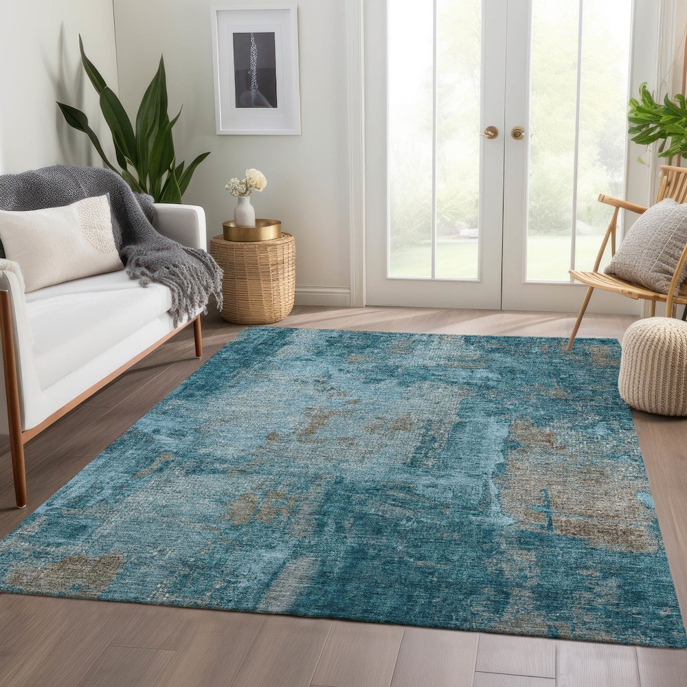 Premium Machine Washable Mayfield AMF989 Teal 3' x 5' Rug