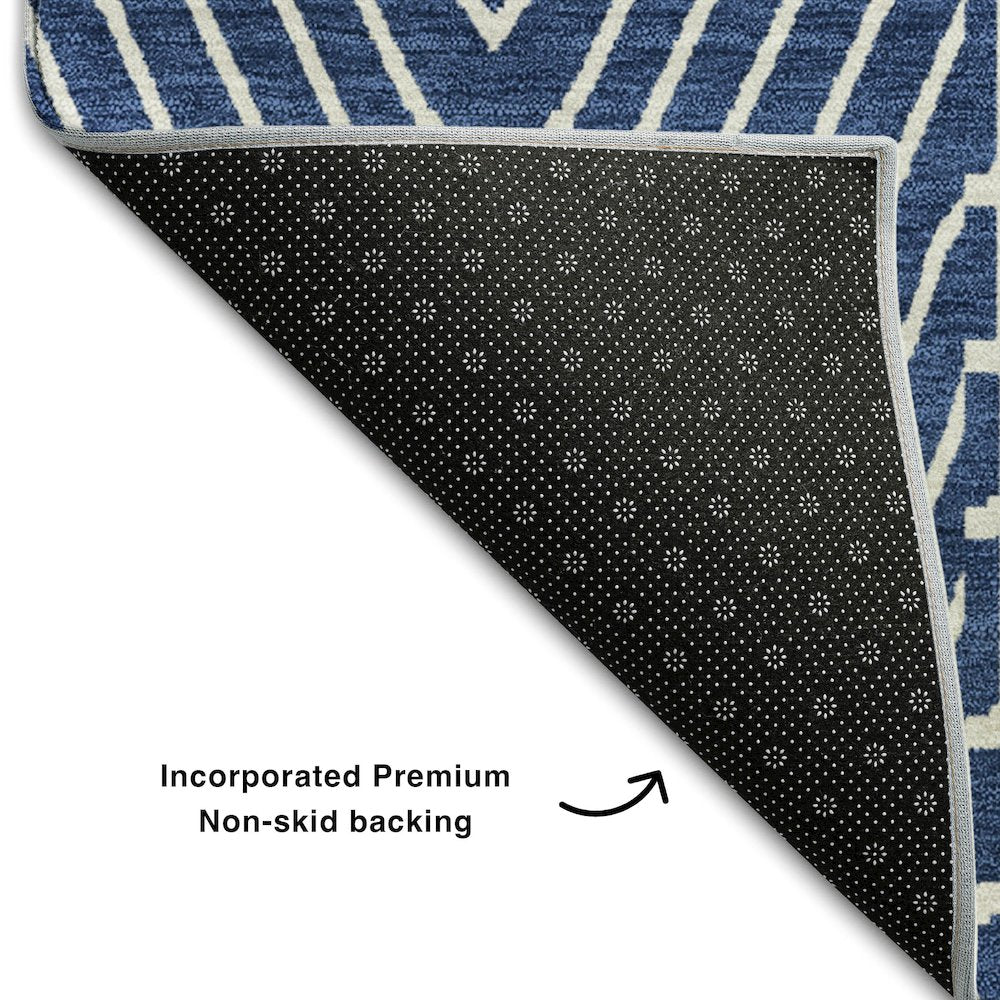 Premium Machine Washable Mayfield AMF990 Navy 2'3" x 7'6" Runner Rug
