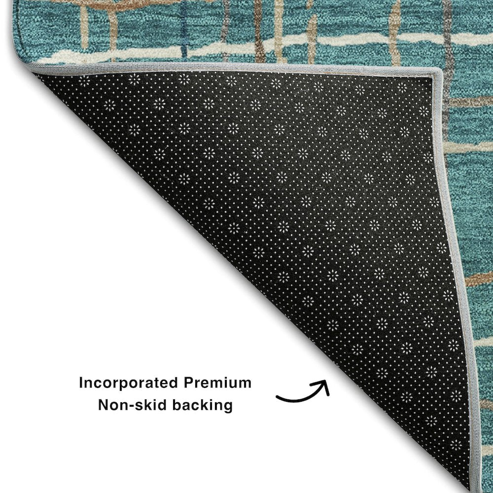 Premium Machine Washable Mayfield AMF998 Teal 2'3" x 7'6" Runner Rug