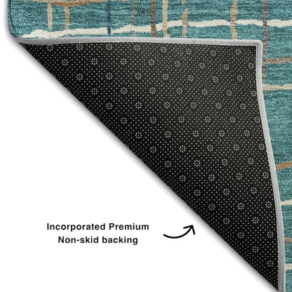 Premium Machine Washable Mayfield AMF998 Teal 2'3" x 7'6" Runner Rug