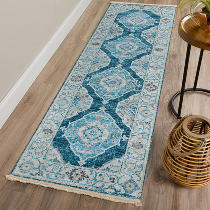 Indoor/Outdoor Marbella MB1 Indigo Washable 2'3" x 12' Runner Rug
