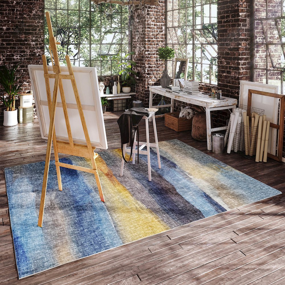 Luxury Washable Boca Blue 3' x 5' Rug