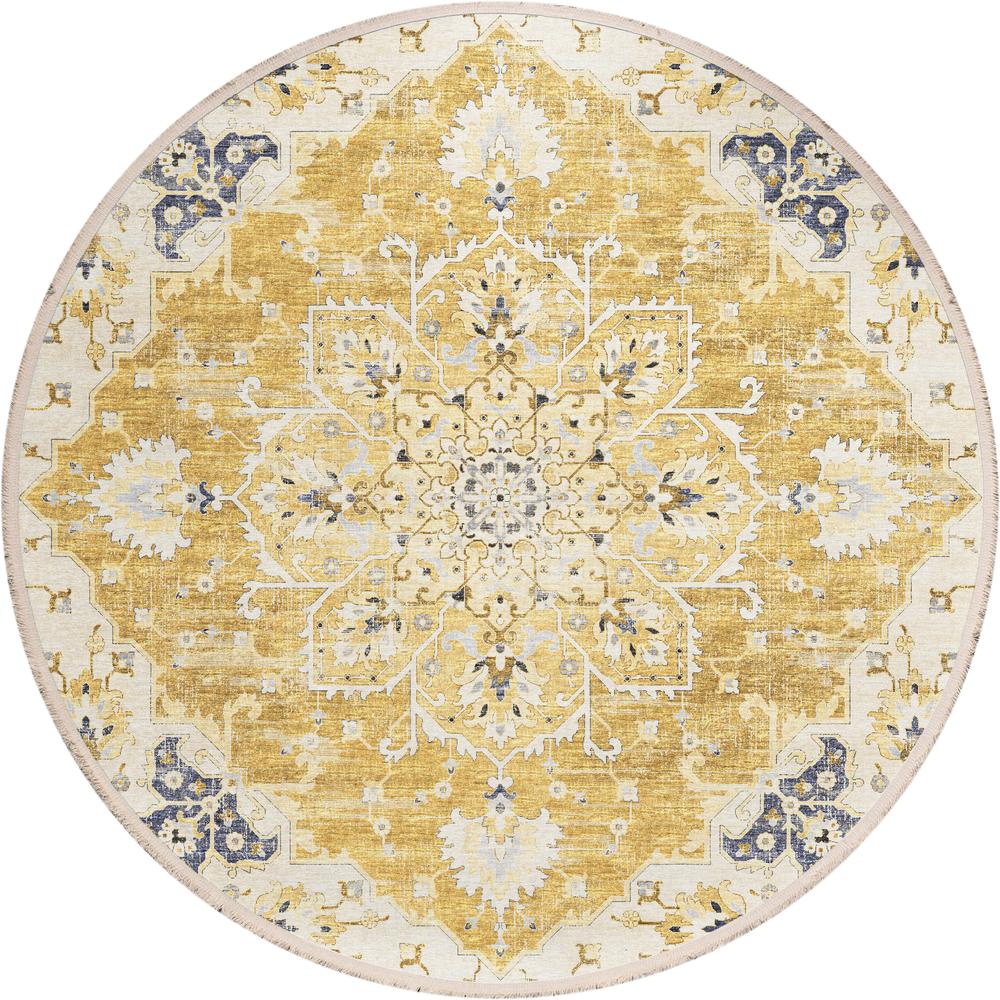 Indoor/Outdoor Marbella MB3 Gold Washable 4' x 4' Round Rug