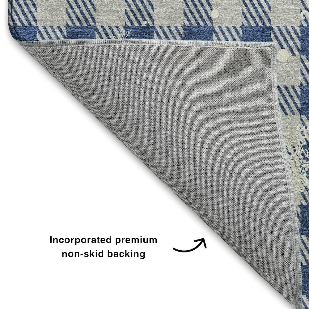 Luxury Washable Indoor/Outdoor Merry & Bright Blue 2'3" x 7'6" Runner Rug