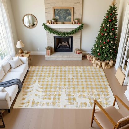 Luxury Washable Indoor/Outdoor Merry & Bright Gold 3' x 5' Rug