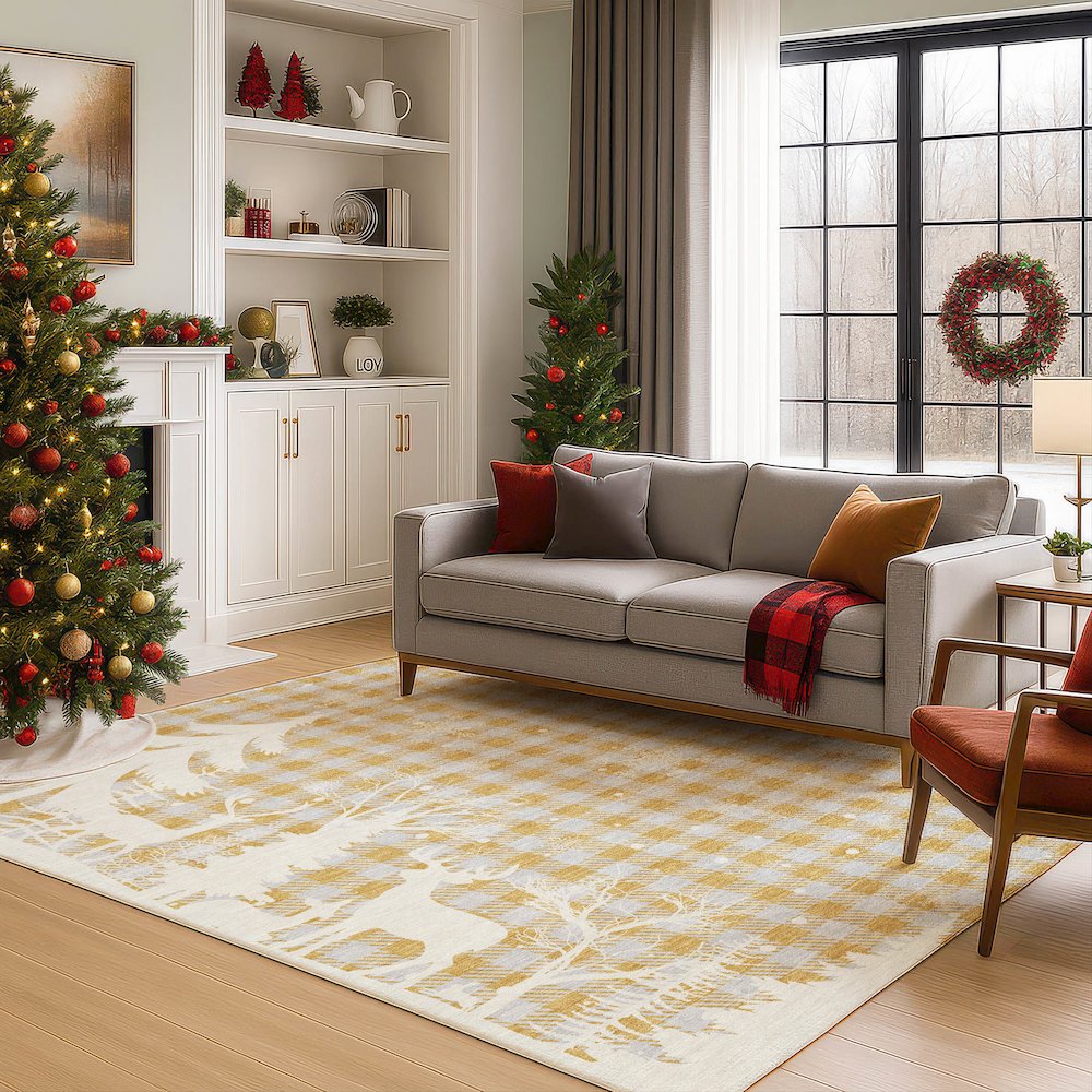 Luxury Washable Indoor/Outdoor Merry & Bright Gold 3' x 5' Rug