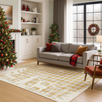Luxury Washable Indoor/Outdoor Merry & Bright Gold 3' x 5' Rug