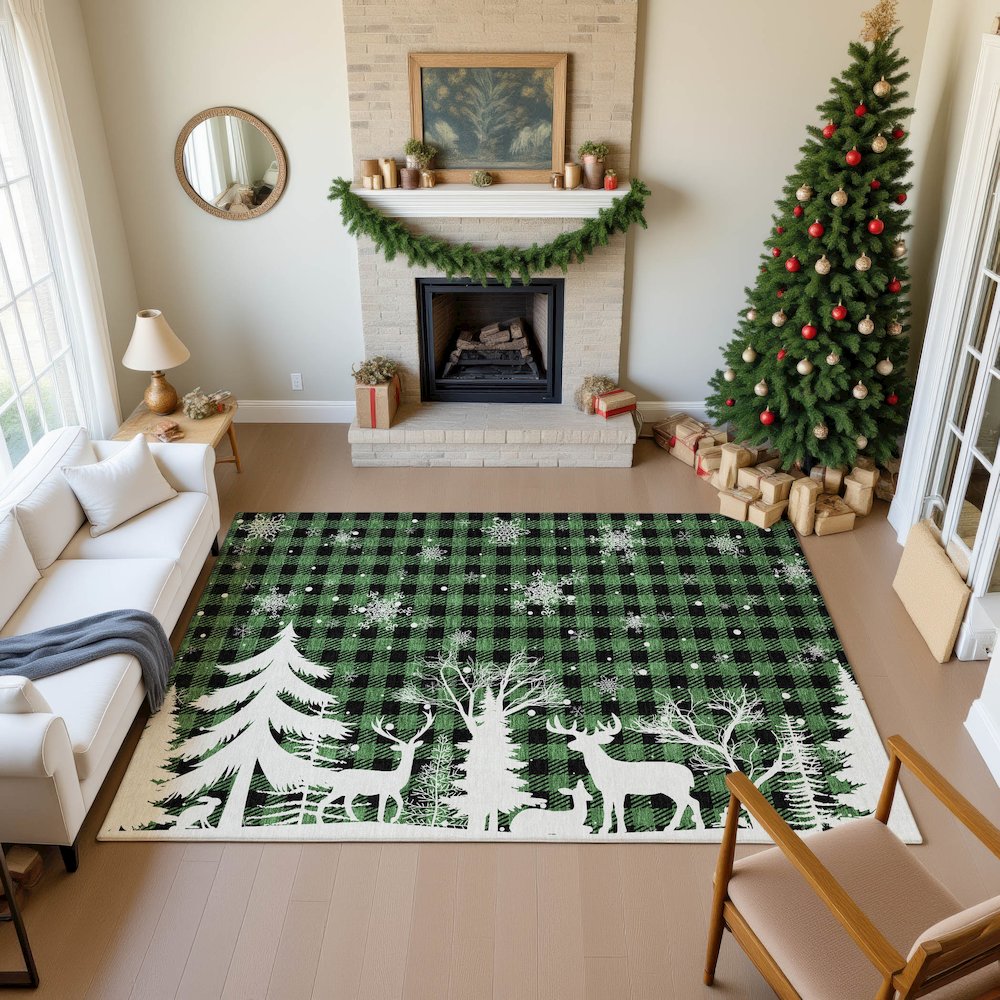 Luxury Washable Indoor/Outdoor Merry & Bright Green 3' x 5' Rug