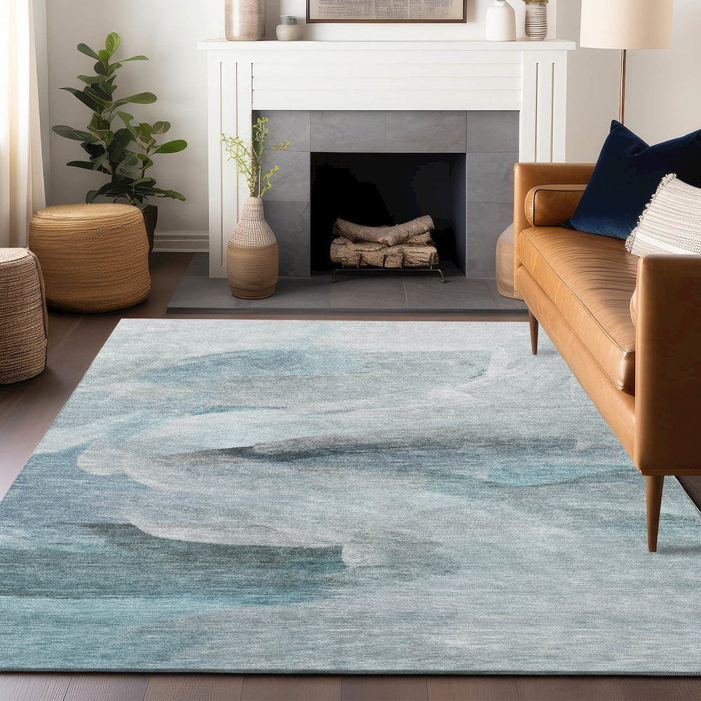Luxury Washable Indoor/Outdoor Ravenna Teal 3' x 5' Rug